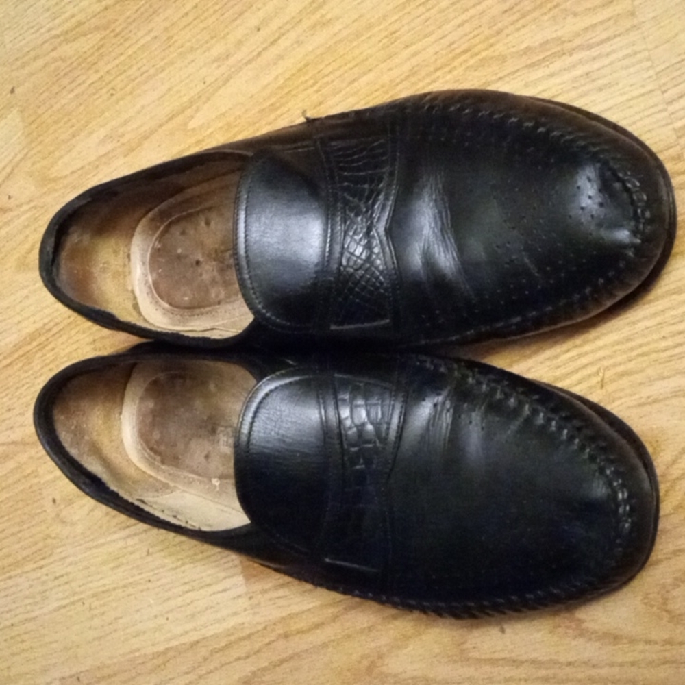 Santoni Alligator Inset Loafers Size 10.5 Black